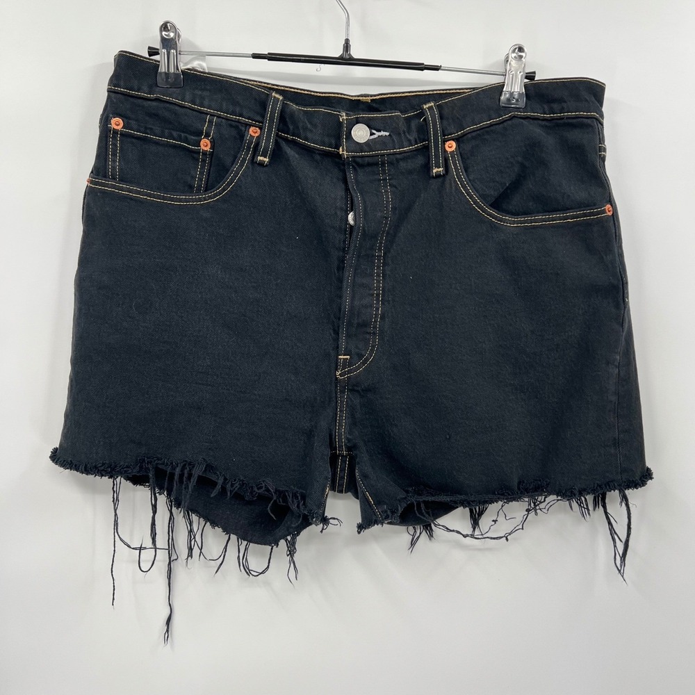 Levi's‎ 33 501 Original Denim Shorts Womens Black High Rise Cut Off Button Fly
